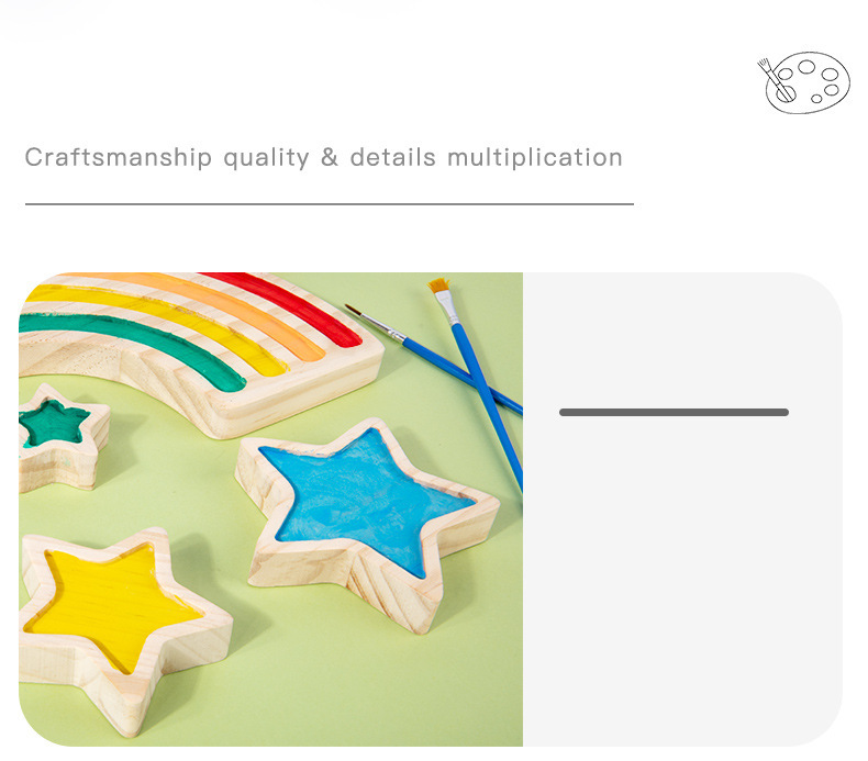 Wooden Rainbow Five Pointed Star Baby Developmental Toys Wall Hanging Graffiti Blocks