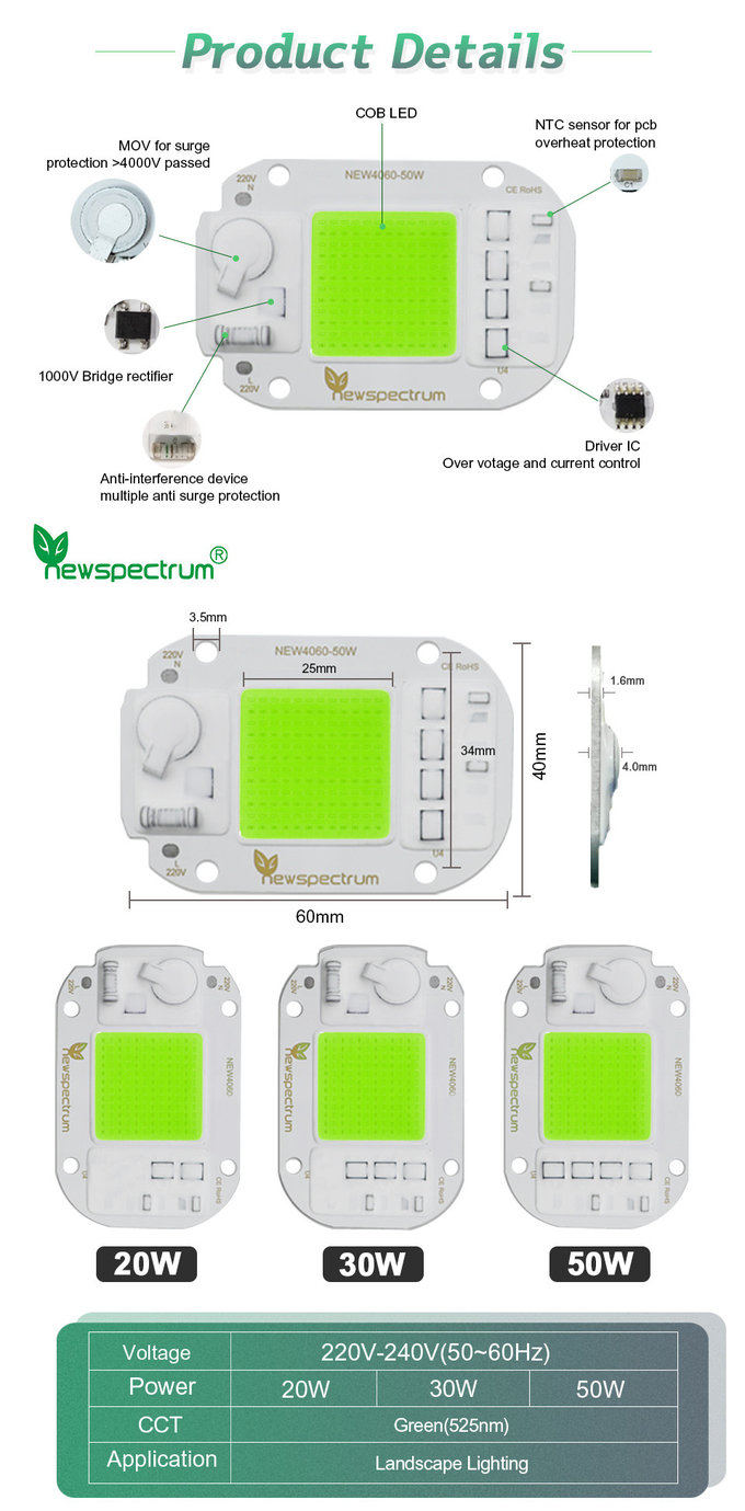 20W COB LED Module Size 40mm COB LED Chip For Light Floodlight Chip