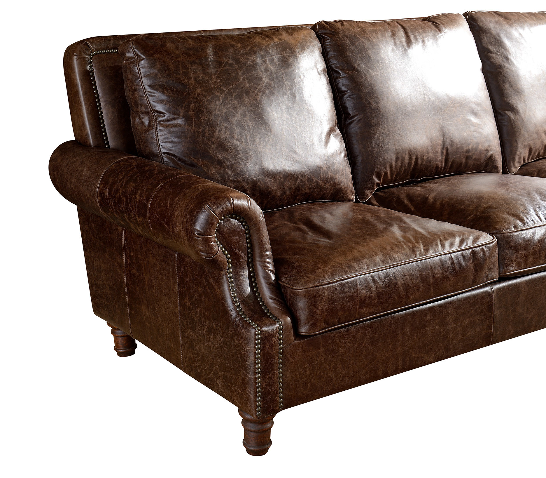 Europe Vintage Style Dark Brown Leather Loveseat , Two Seater Real Leather Sofa