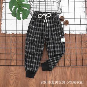 Quality ODM Black And White Grid Girls Full Length Pants wholesale