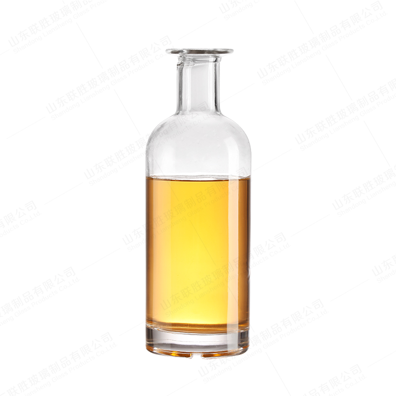 Rubber Stopper Sealing Type Custom Logo Clear Glass Bottle for Whiskey Vodka Rum Gin T Tap