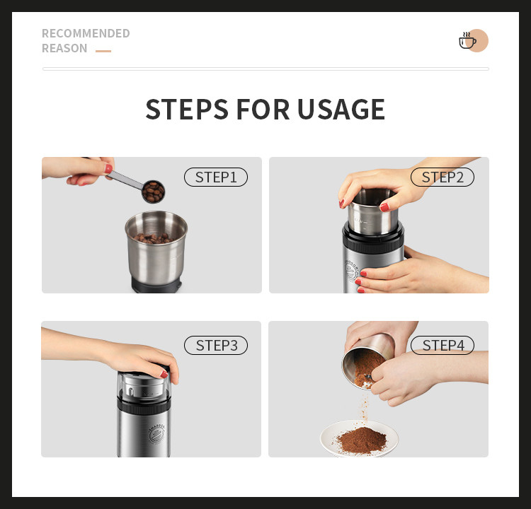 Herbs Grains Kitchen Espresso Machine Push-lid Stainless Steel Electric Grinding Machine GS