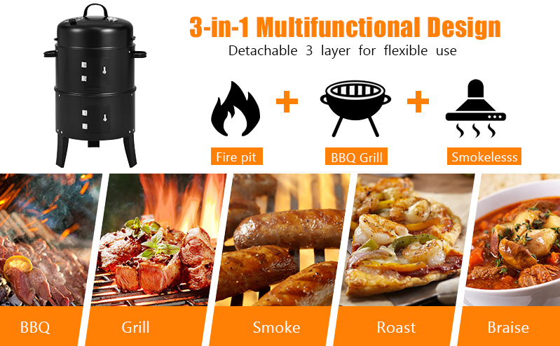 Outdoor Cooking Portable Charcoal BBQ Grill with Heat Indicator and Charcoal Lump Fuel