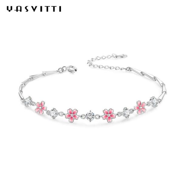 0.16oz 0.19m Sterling Silver Jewelry Bracelets S925 Zircon Cherry Blossom