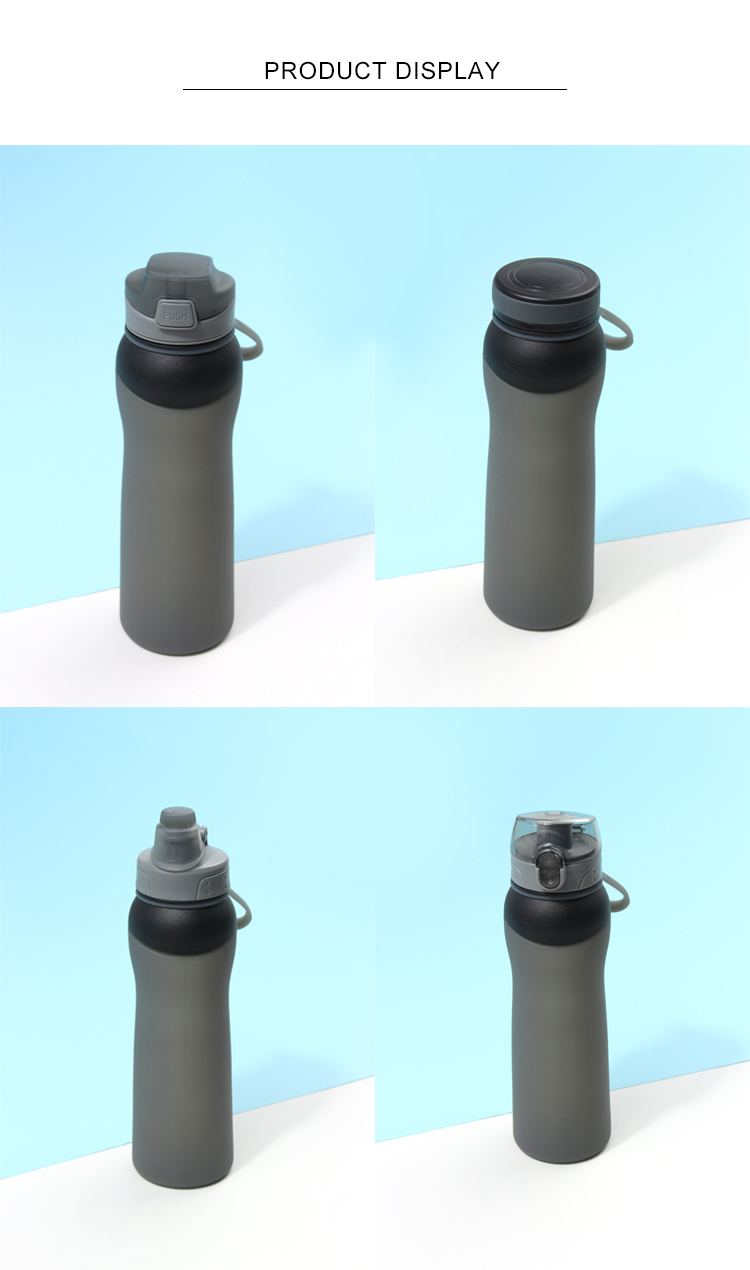 LFGB Certification Collapsible Silicone Water Bottle , 4 Cap Styles