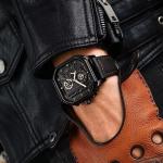 Waterproof Full Leather Quartz Gold Clock Luminous Wrist Watch Square Sport Mens