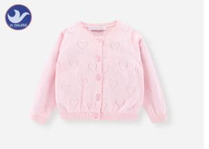 Quality Heart Holes Knitting Girls Pink Cardigan Sweater , Cotton Girls Long Sweater Cardigan wholesale