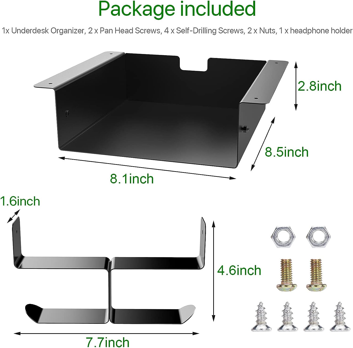 Space Saving Under Desk Storage Shelf with Dual Headset Hanger Hook and Hidden Drawer
