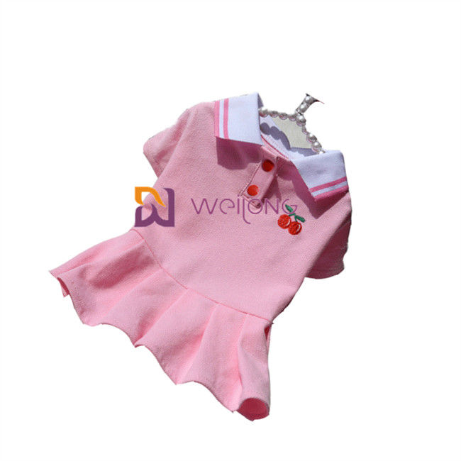 Knitted Rib Collar Embroidered Customized Pet Dress for Spring / Summer