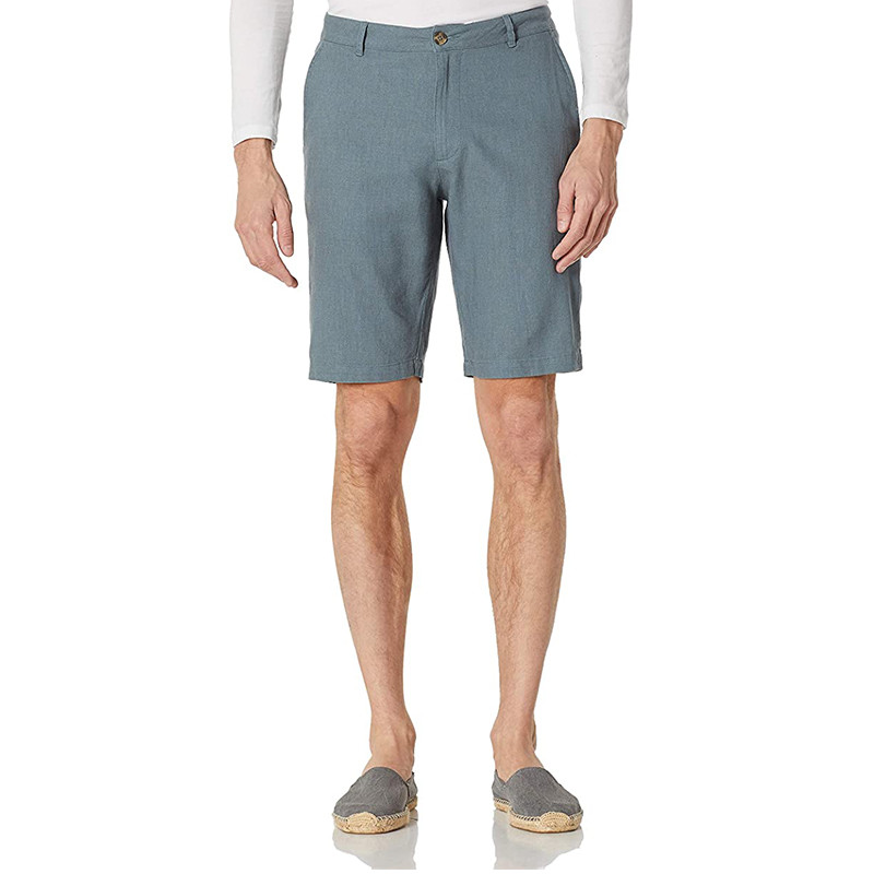 Easy Care Breathable 48% Linen Black Viscose Shorts Men'S Flat Front Shorts
