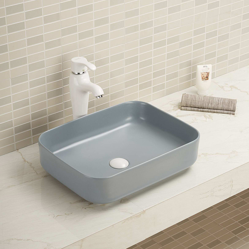 Solid Smooth Counter Top Bathroom Sink Ceramic Easy Maintain Rectangular Wash Basin