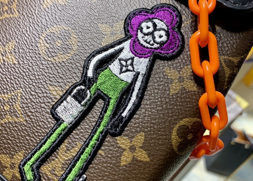 Ladies Brown Cartoon Embroider Luxury Cross Body Bag Monogram Pattern