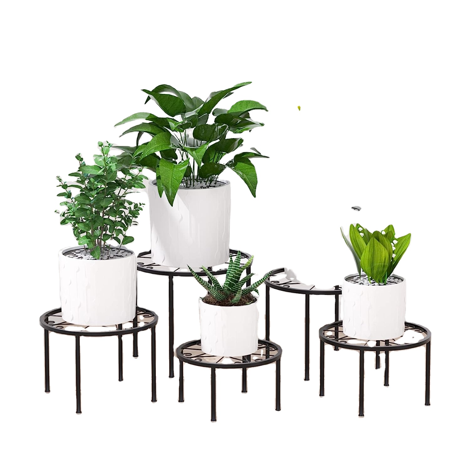 Powder Coated Iron Plant Shelf Heavy Duty Round Rack for Outdoor and Indoor Plants Ideal