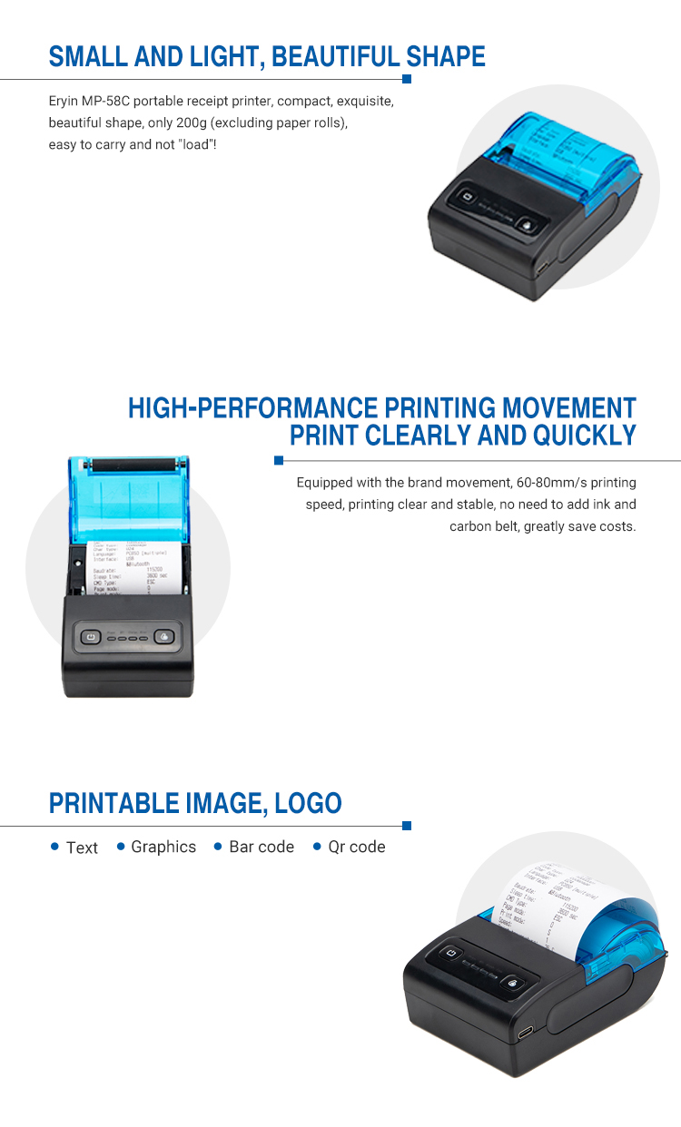 Portable Wireless 58mm USB Thermal Printer for Custom Logo Mini Bill Ticket Printing