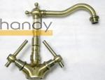 Bronze Classic Kitchen Sink Water Faucet , Antique Two Handle Industrial Sink