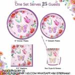 Birthday Party Decoration Festival Tableware Paper Plates Cups Purple Butterfly