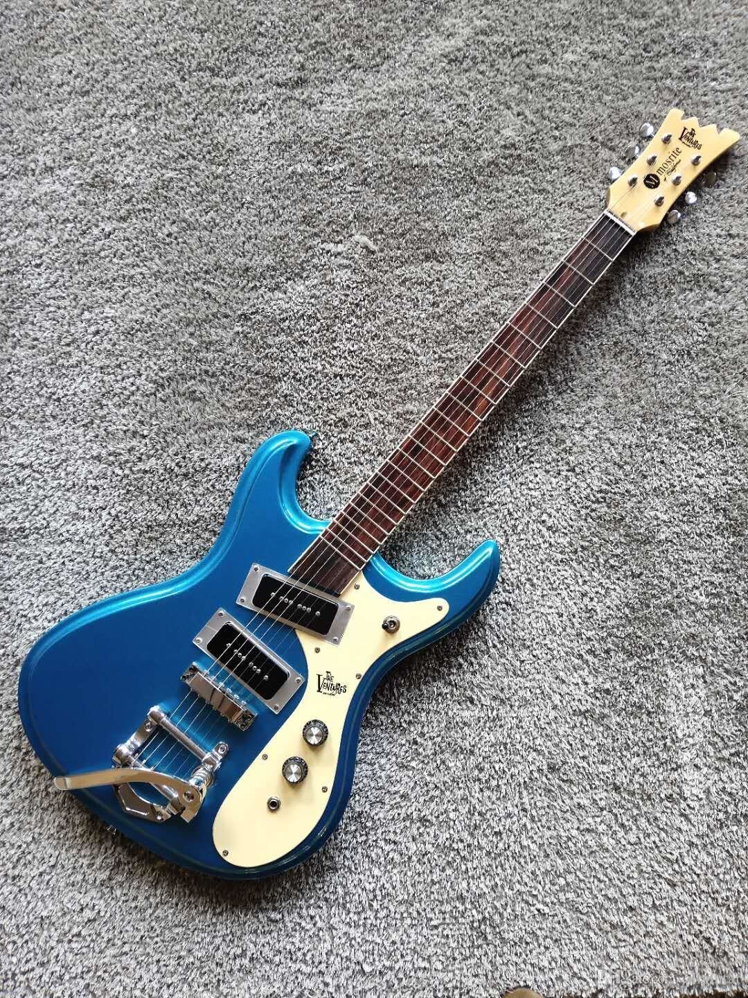 Custom Mosrite Ventures Model Electric Guitar Blue Big B500 Tremolo Bridge Chinese Guitar