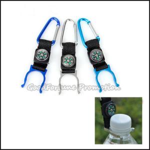 Quality printed logo carabiners mug water bottle neck hanging keychain keyrings with compass wholesale