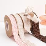 Embossed Floral Lace Trim 25mm Polyester Champagne Lace Ribbon