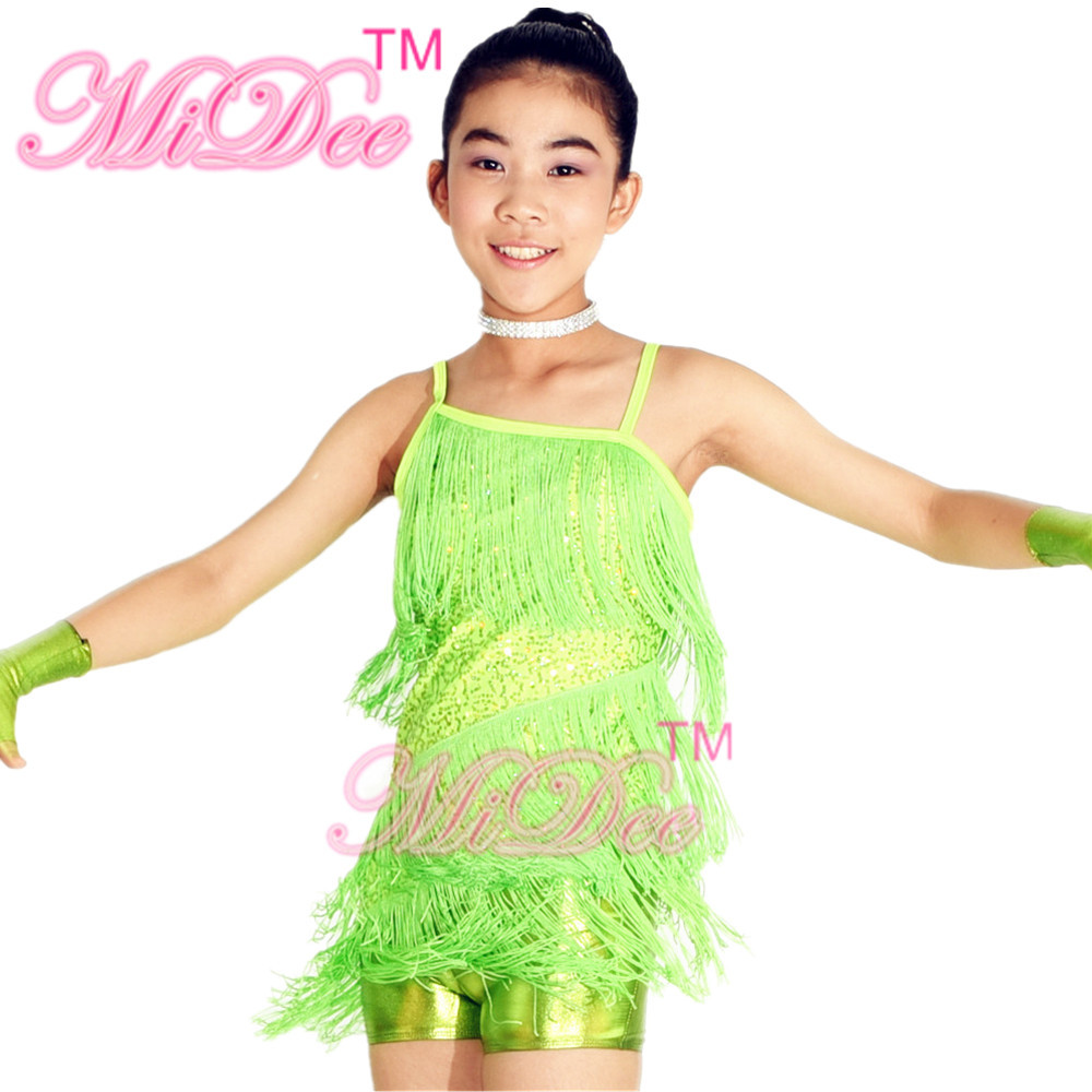 Latin Dance Competition Costumes Sequined Bodice Sensational One Shoulder Fringe Dress