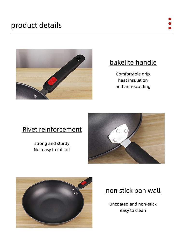 Amazon Hot Selling Cooking Kitchen Metal Pan Cookware Wok Pan Cast Iron Non-stick Induction Frying Pan