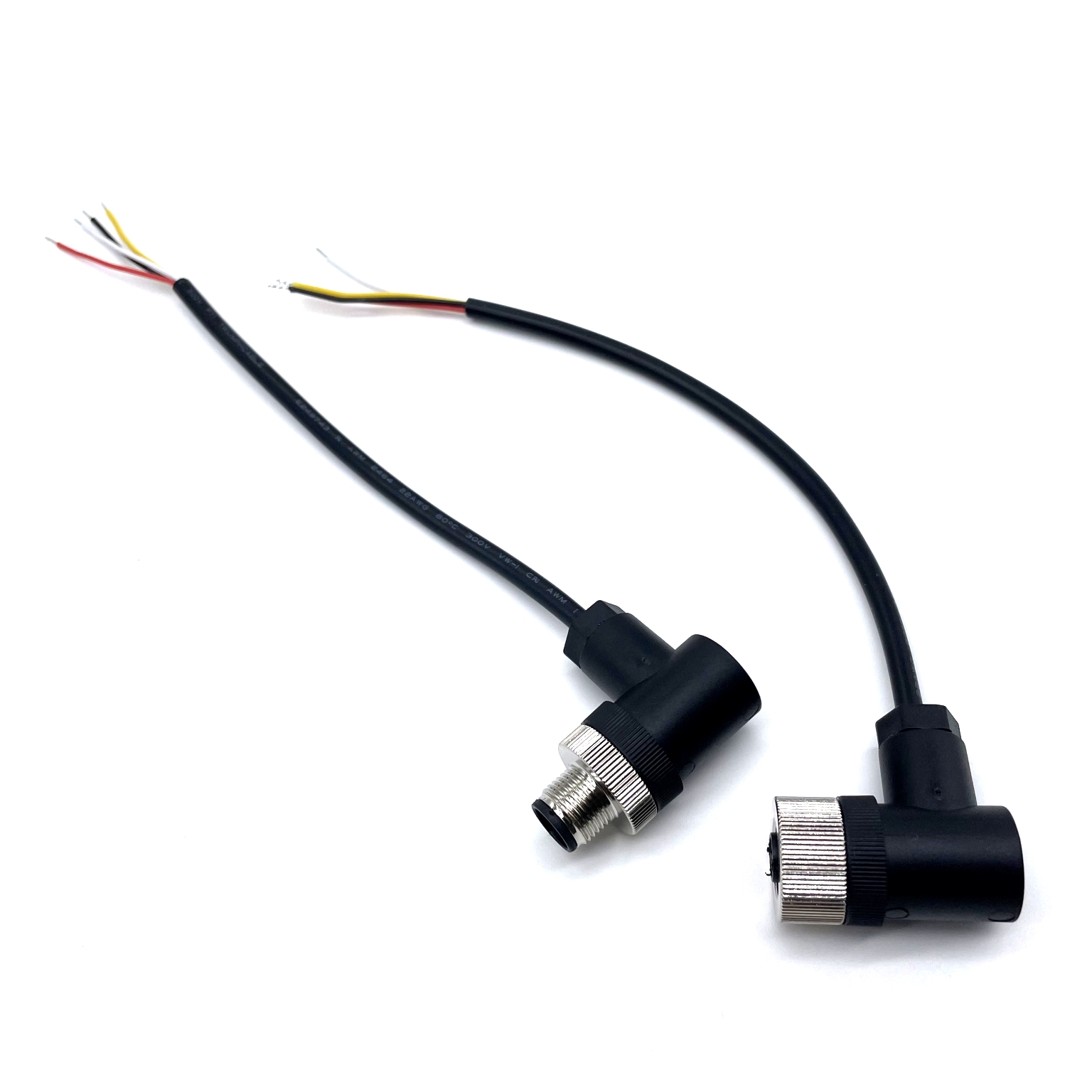 90 Degree Right Angle Custom Waterproof Cables M12 4 Pin Connector Male Female 2P 3P 4P 6P 8P