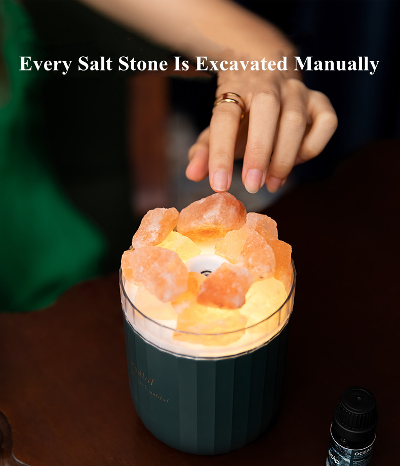 Portable Crystal Himalayan Salt Lamp Ultrasonic Air Humidifier With Soothing Atmosphere Lamp