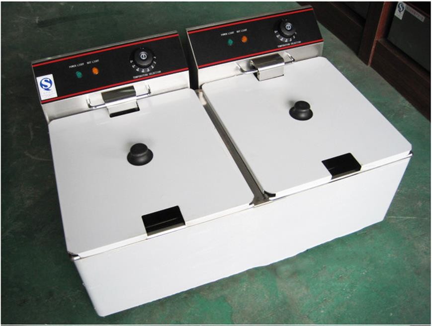 6L Snack Flat Countertop Electric Deep Fryer Commercial With 2 Frying Pan