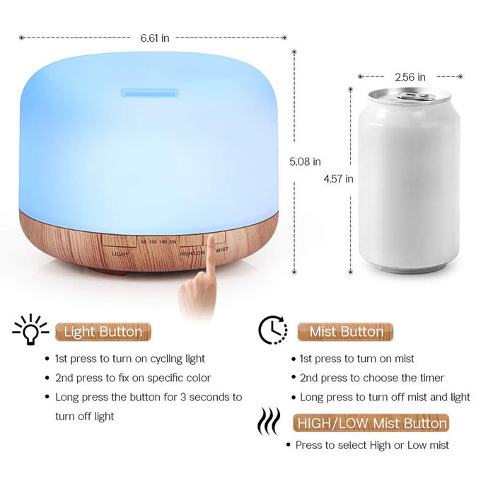 500ML Ultrasonic Mist Humidifiers 7 Color LED Lights Wood Grain Aromatherapy Diffuser