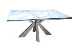Square Extension HPL Dining Table Tempered Glass Topped Laser Cutted Legs