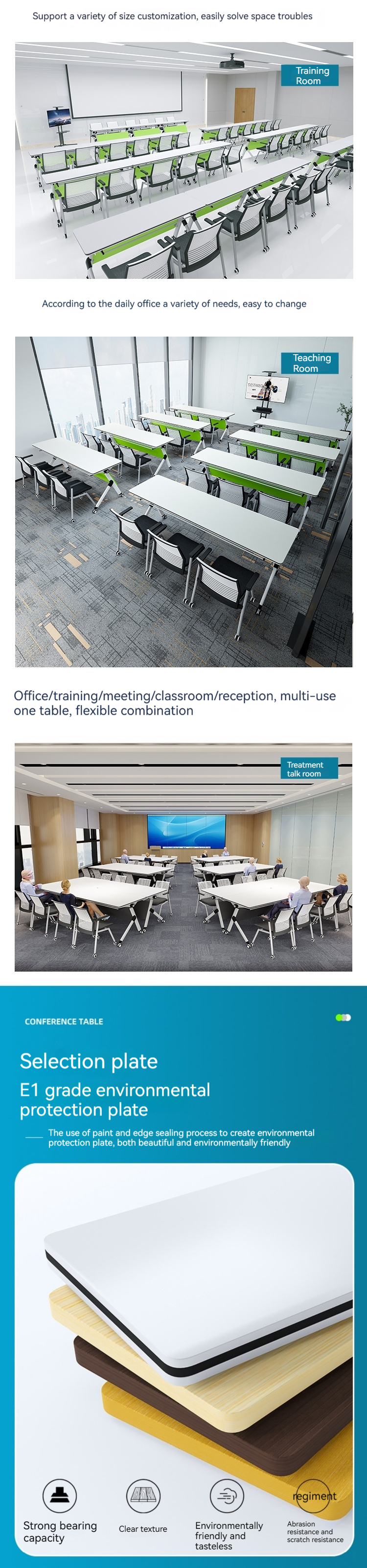 Modern Design Folding Training Table and Chair Combination for Multifunctional Office