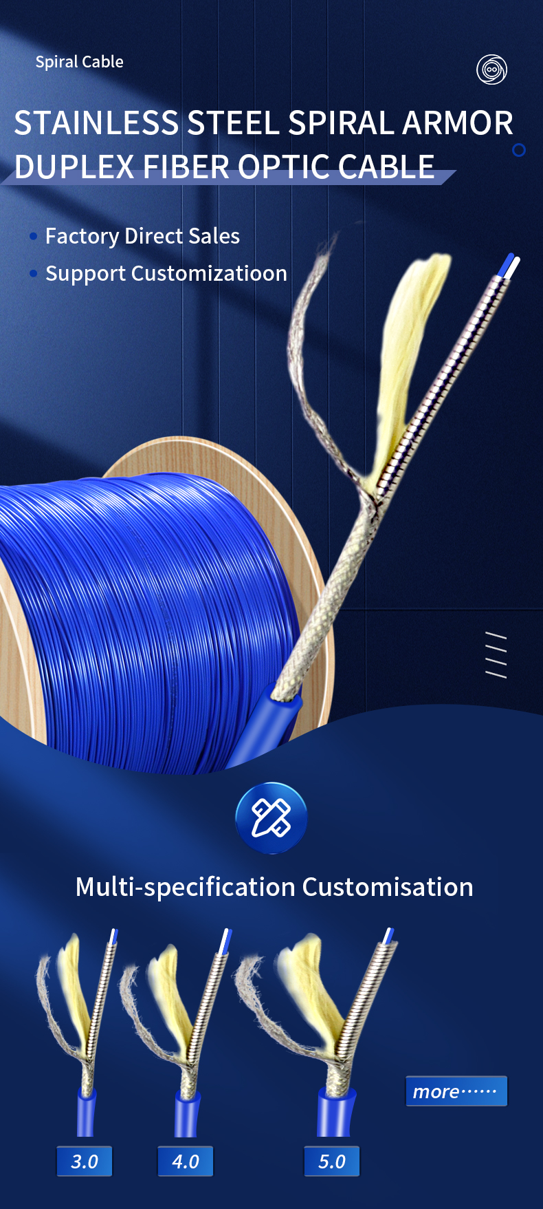 G652D G657A1 G657A2 Spiral Steel Pipe Indoor Armored Optical Fiber Cable for Telecom