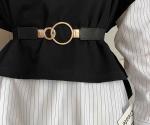 Women'S Fashion Elastane Skinny Belts Rose Gold Clamp Round Shape Buckle