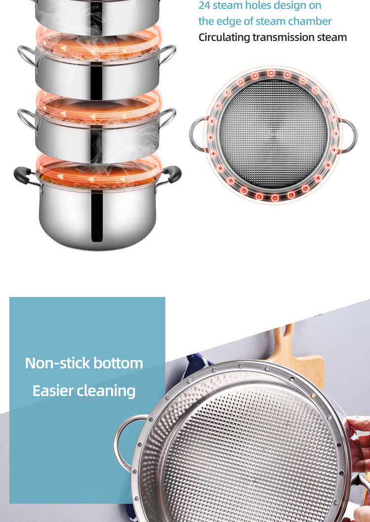 New Arrival Kitchen Industrial Steamer Pot Cookware Mutil Layer Stainless Steel Steamer Pot With SS Handle