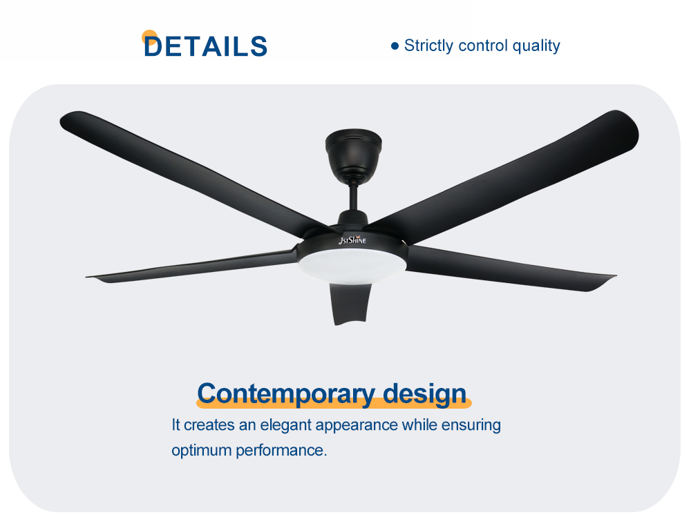 1stshine 6 Speed Silent DC Motor Ceiling Fan with 5 Black Plastic Blades and LED Light