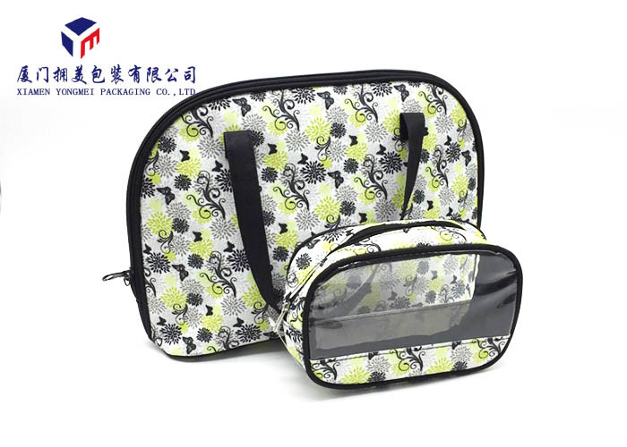 Super Clear Window Canvas Makeup Bag , Fabric Cosmetic Bags With Round Corners