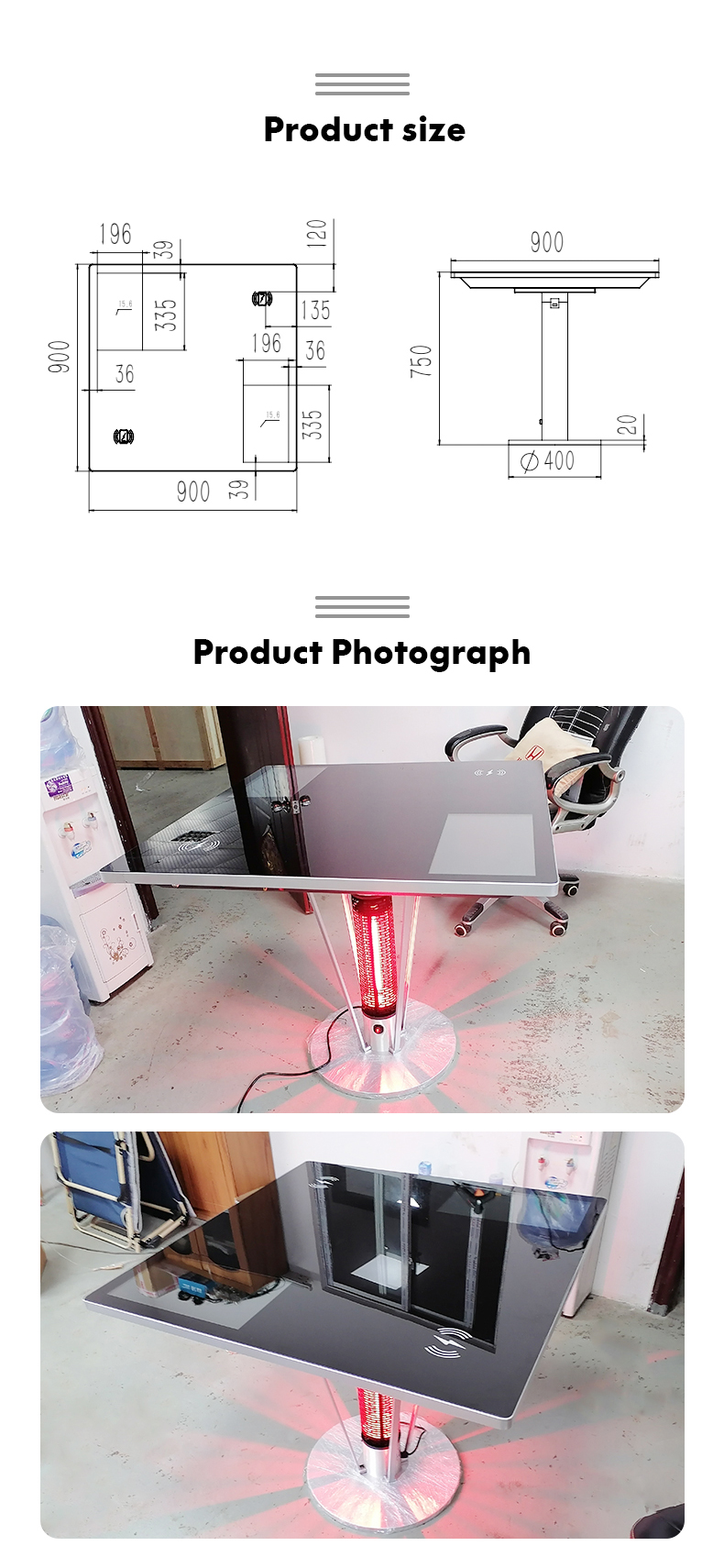 FCC Smart 15.6" 21.5" Touch Screen Coffee Table With Wireless Charging