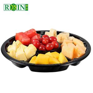 Quality Round Disposable Fruit Packaging Box 6 Cavity Black Based With Anti Fog Clear Lid wholesale