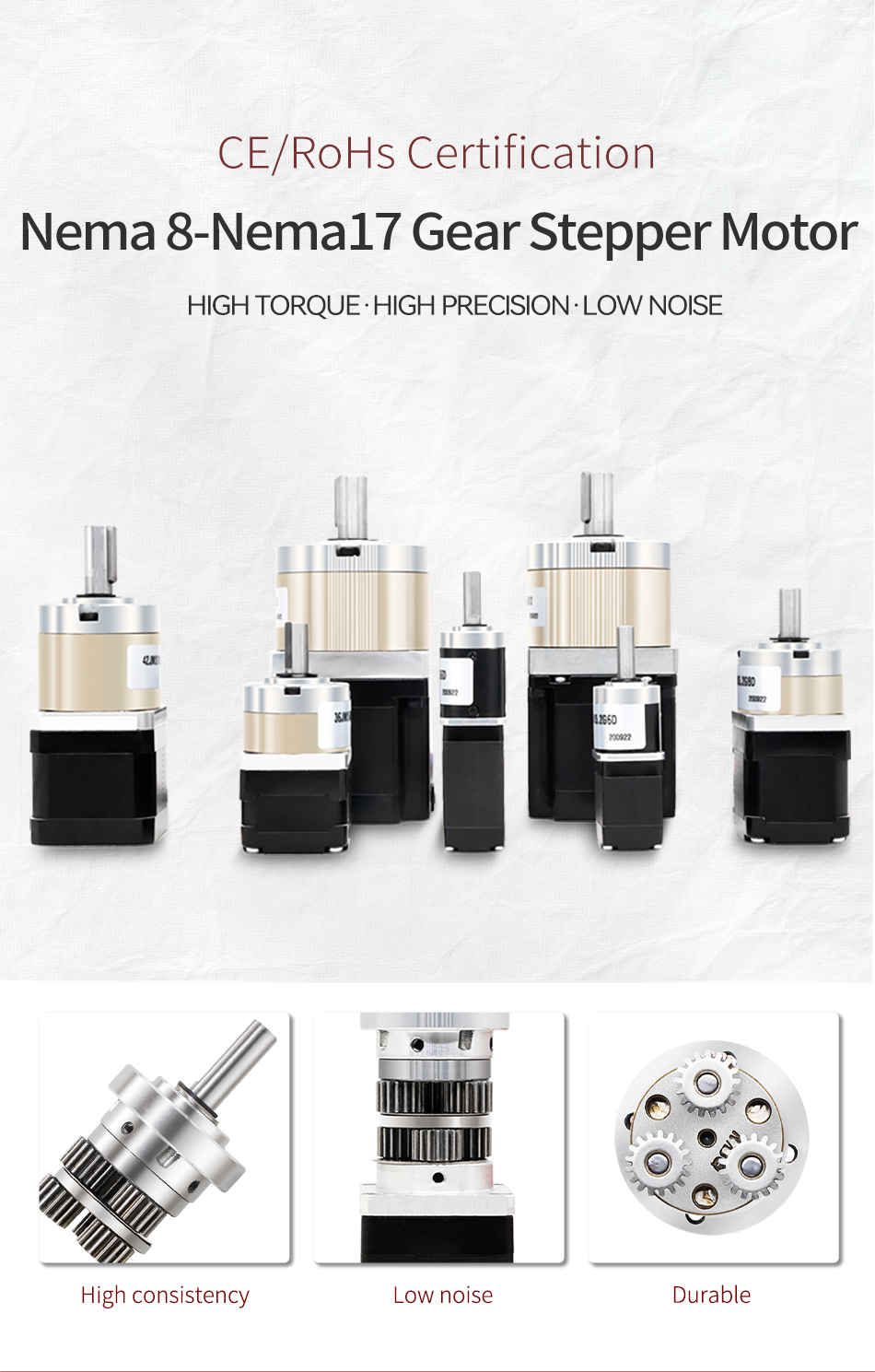 High Torque Nema8 20mm 0.5A/0.8A Mini Planetary Gearbox Stepper Motor 66%-90% Efficiency