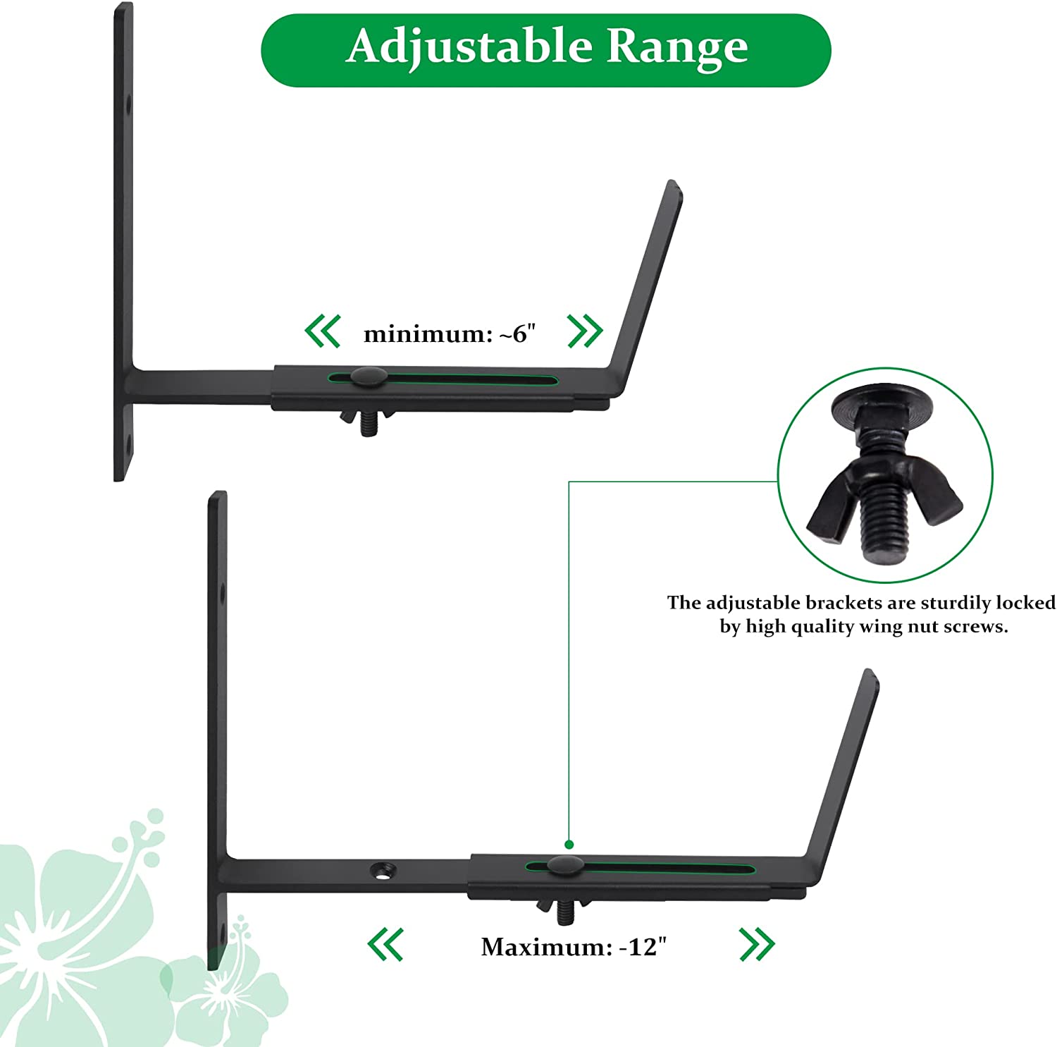 Standard Adjustable Planter Box Bracket 6 to 12 Inches for Window Boxes and Planters