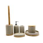 Sand color polyresin bathroom accessories set wooden base bathroom countertop