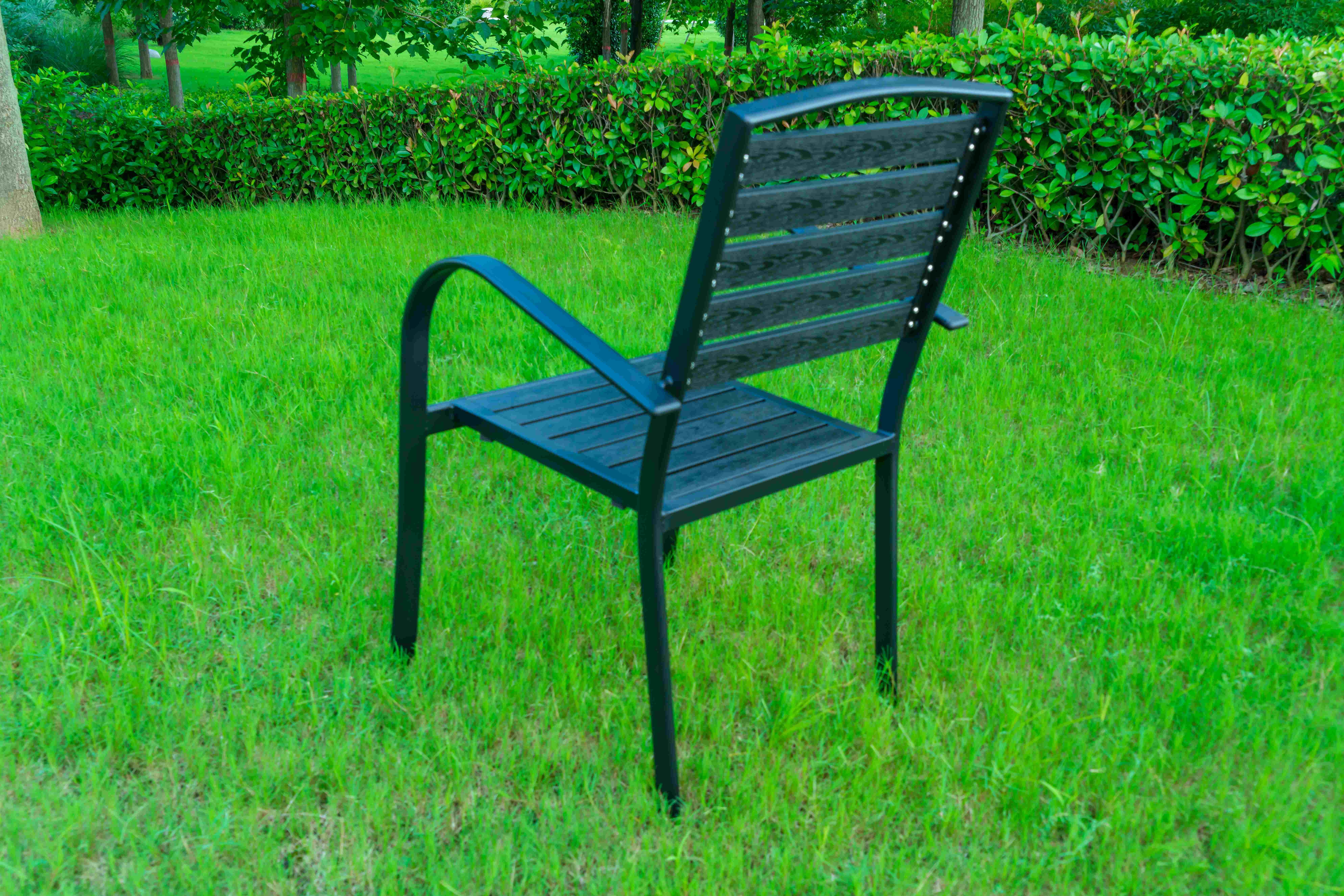 9 Pieces Black Plastic Wood Modern Outdoor Garden Furniture Table Set 8-10 Seater Extendable Patio Dining Table Chairs