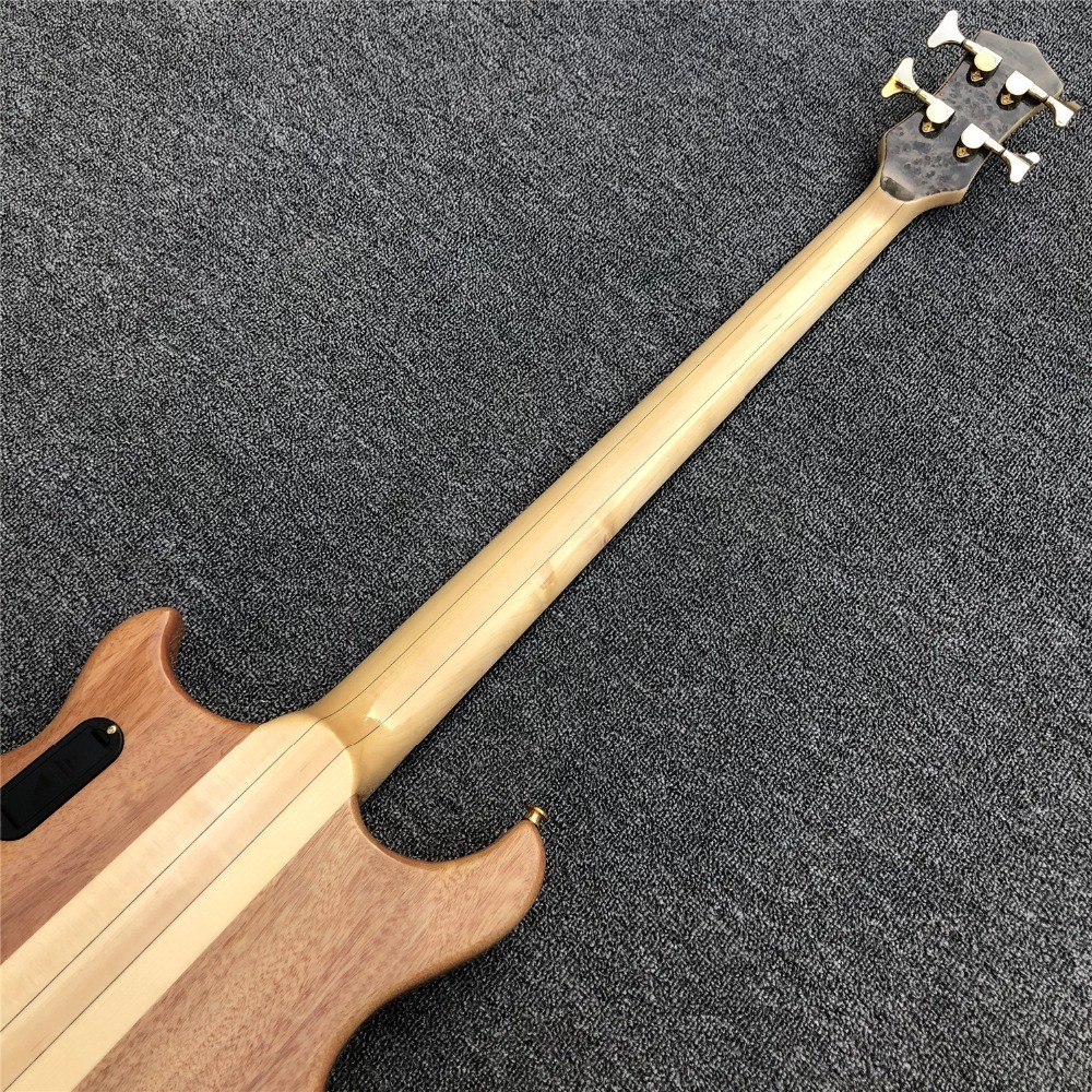 Free shipping Burst Maple top 4 strings Bass Guitar,Neck through body,Ebony fingerboard active pickups Electric bass