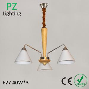 Quality Household 3 arms mini wood pendant lamp glass shade chrome lighting CE/ROHS made in China wholesale
