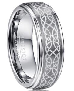 Quality Gray Flower Pattern Men's Wedding Ring Gold Tungsten Carbide Zircon Commemorative Jewelry wholesale