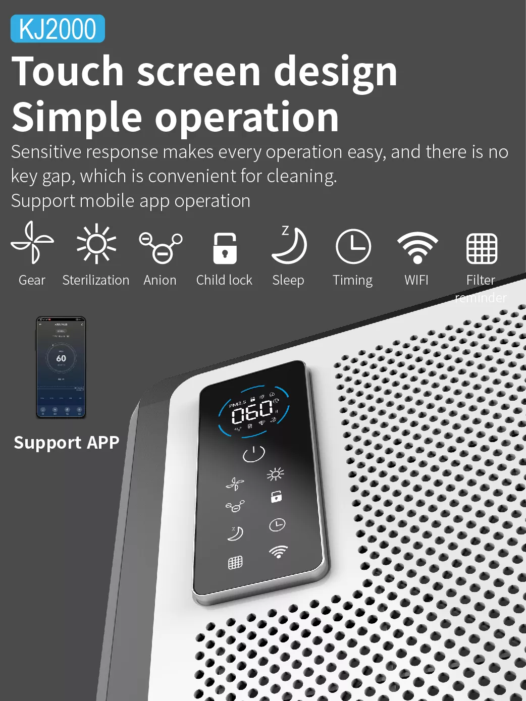 2022 Top Rated High CADR Wall Mounted Medical Commercial Office Home H13 H14 HEPA Filter Air Purifier