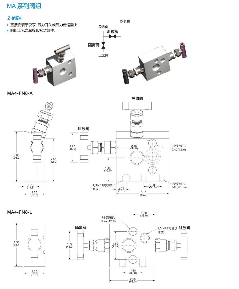 6000psi MA MB Needle Control Valve , High Pressure Instrument Manifold For CHNV