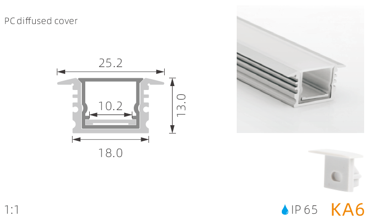 25*13mm IP65 waterproof mounted led strip channel lights recessed installation