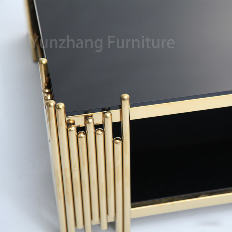 Double Tempered Glass Center Table Rectangle Shape Gold Frame