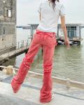 Straight Fashion Casual Pants Pink Plain Pattern Cotton Material